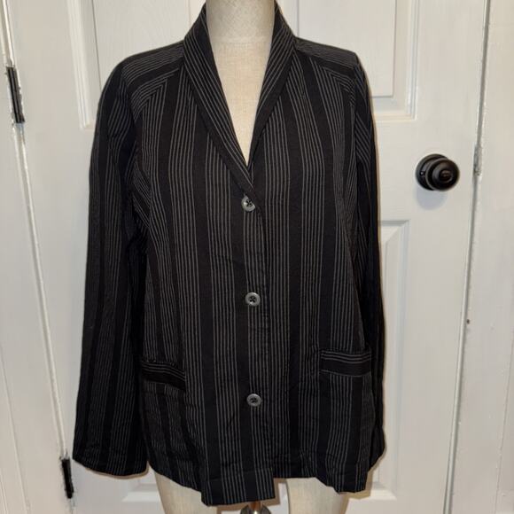 NWOT Two Danes Women’s Stripe Jacket Cotton Size XL Black Gray - Picture 1 of 7